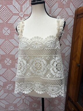 Lace Crochet Tank Top - Cream